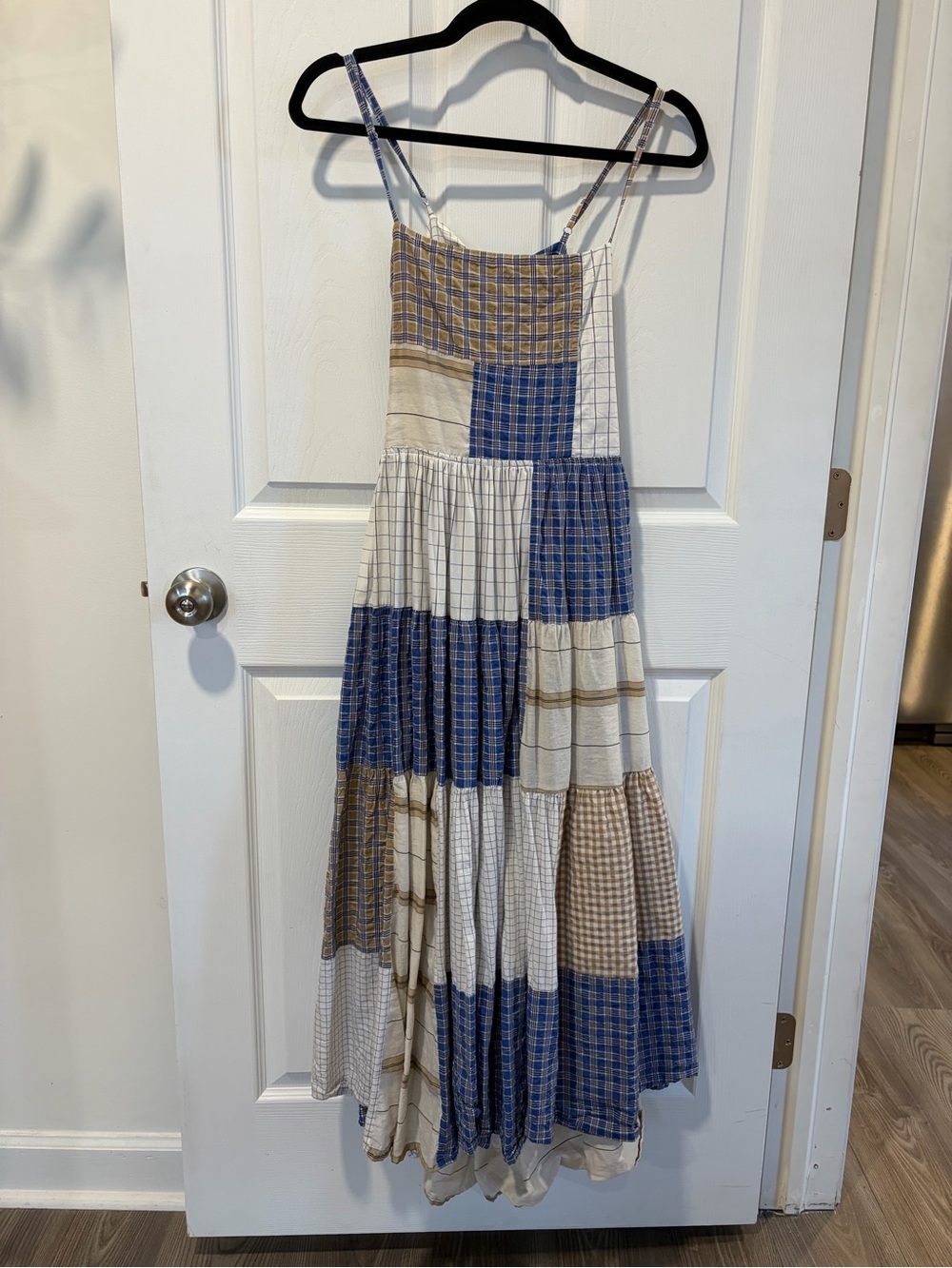OhSevenDays Tori Dress, blue patchwork midi dress, size Large - Picture 5 of 8